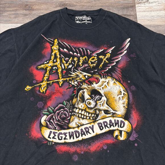 Avirex‎ T-Shirt Black Mens XL Goth Eagle Wing Skull Grunge Y2K Mallgoth Graphic - Picture 2 of 7